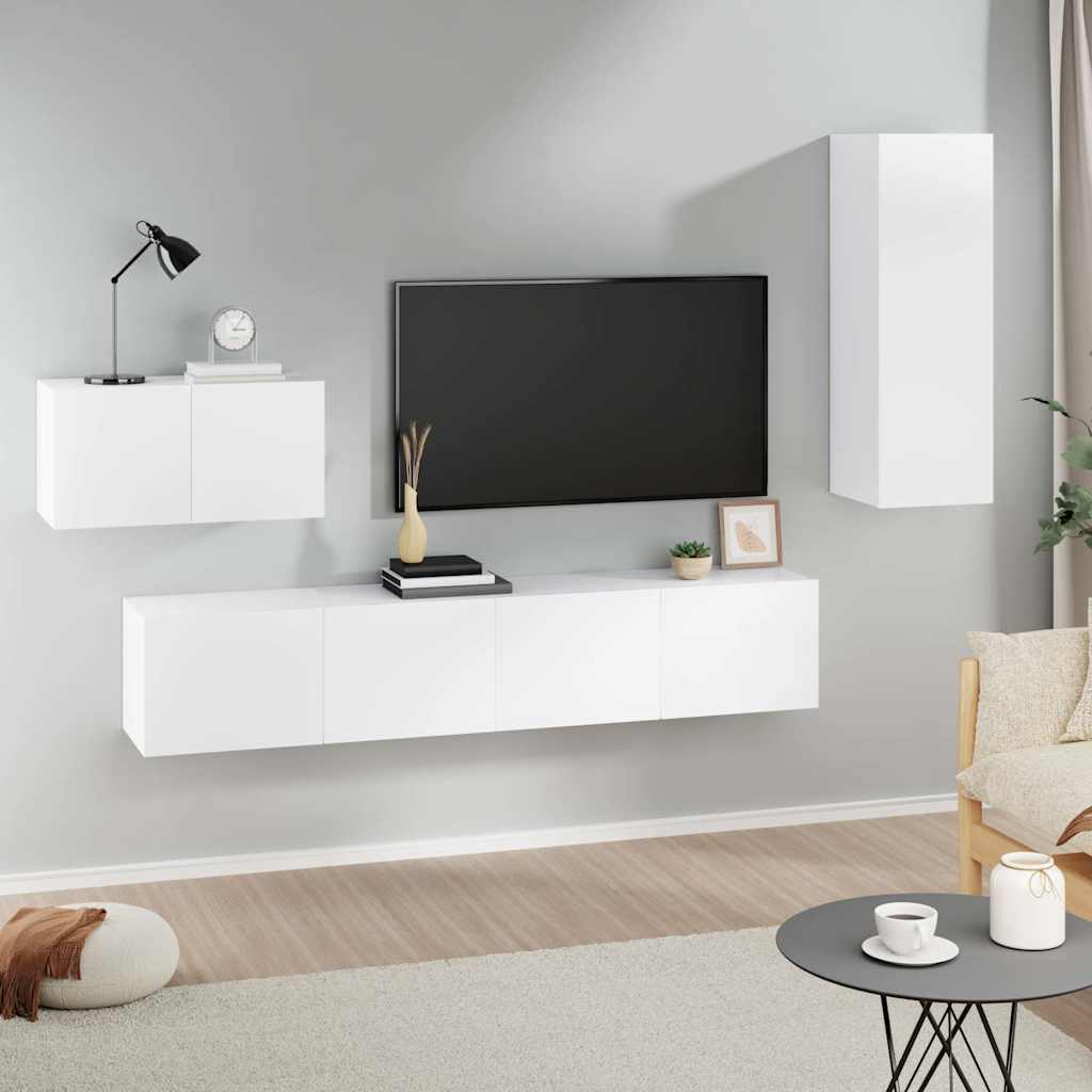 Tv-bänk 4 delar vit konstruerat trä