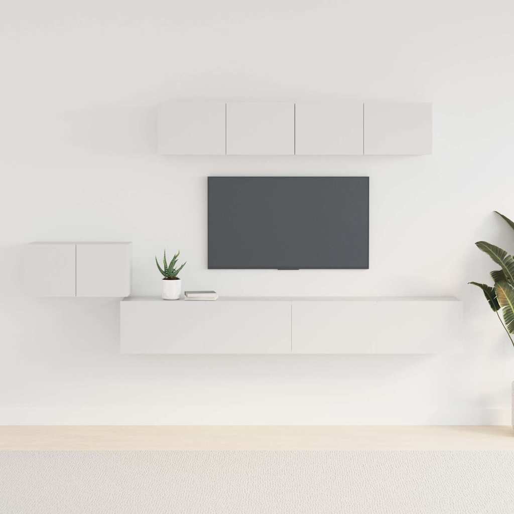 Tv-skåp 5 delar vit konstruerat trä