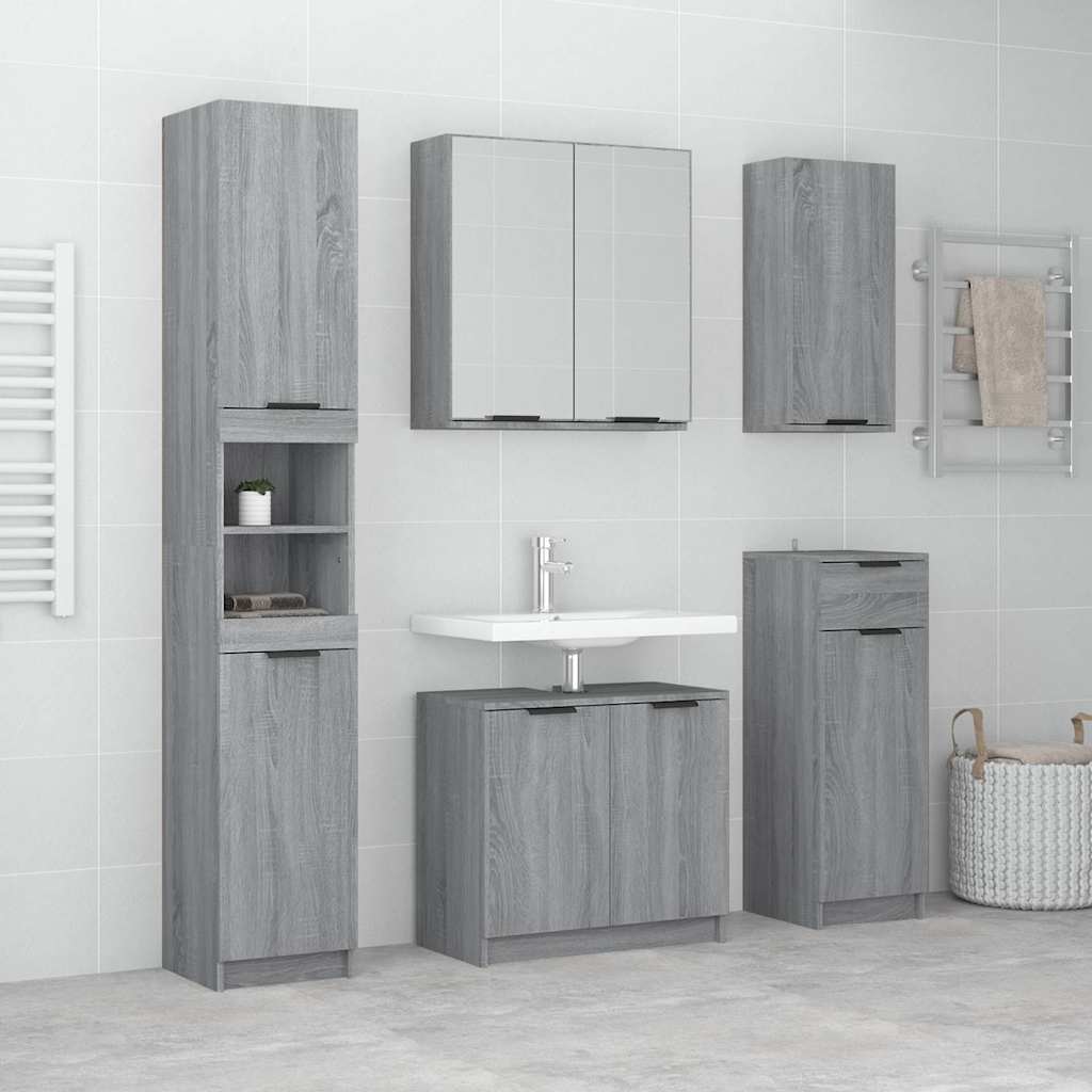 Badrumsskåp set 5 delar grå sonoma konstruerat trä