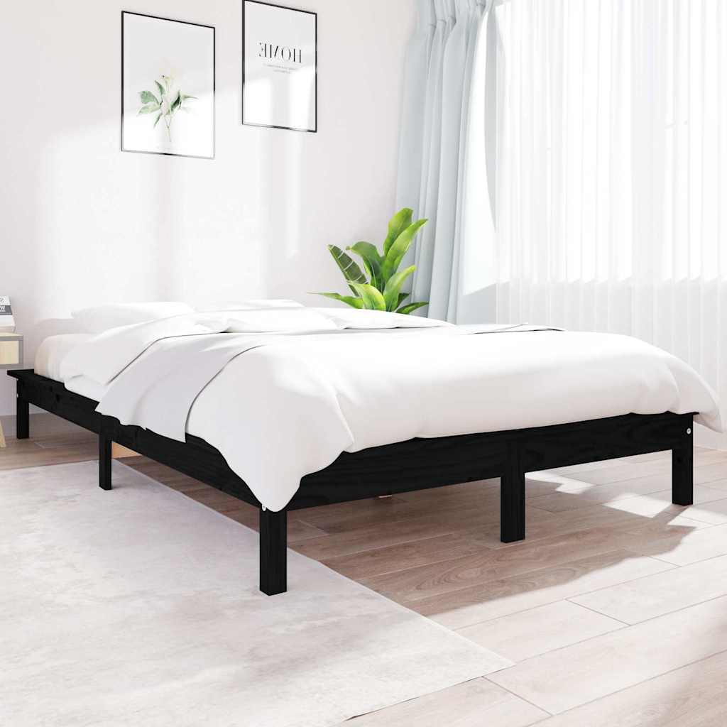 Sängram svart 140x190 cm massiv furu