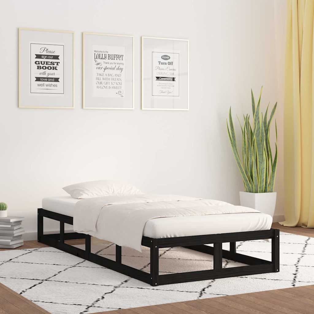 Sängram massiv furu 75x190 cm svart