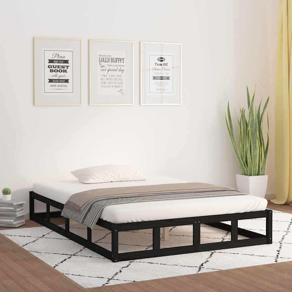 Sängram massiv furu 120x190 cm svart