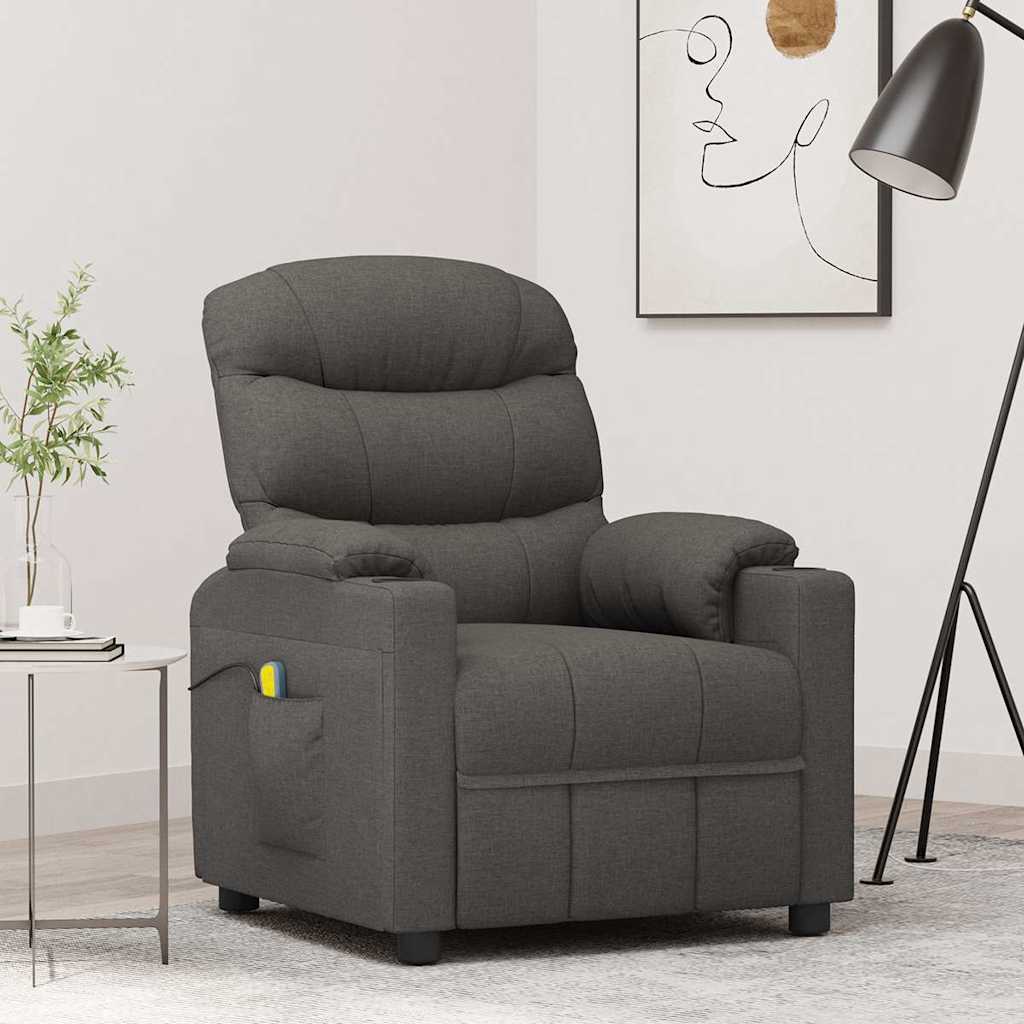 Massagefåtölj mörkgrå tyg