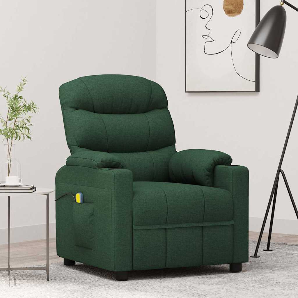 Massagefåtölj mörkgrön tyg