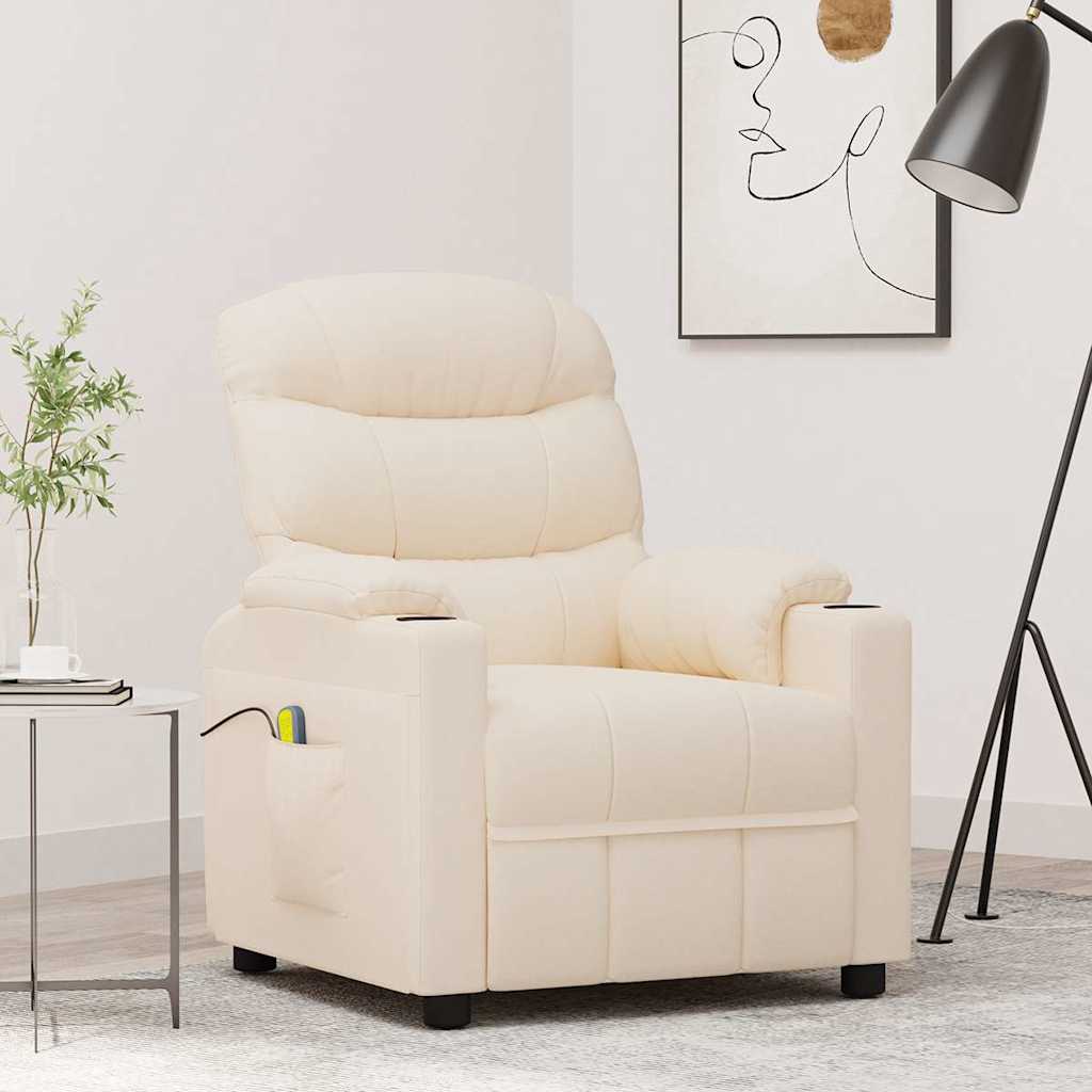 Massagefåtölj gräddvit tyg