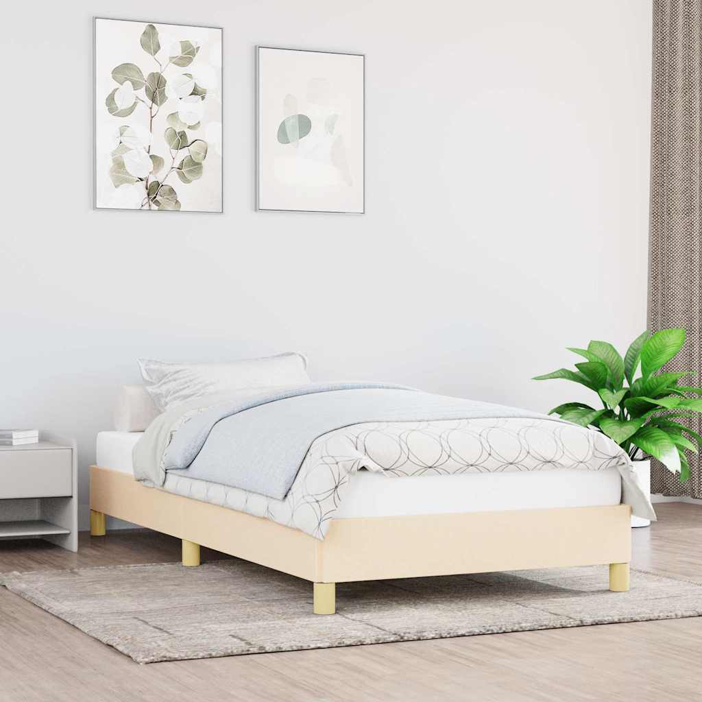 Sängram utan madrass cremefärgad 80x200 cm tyg