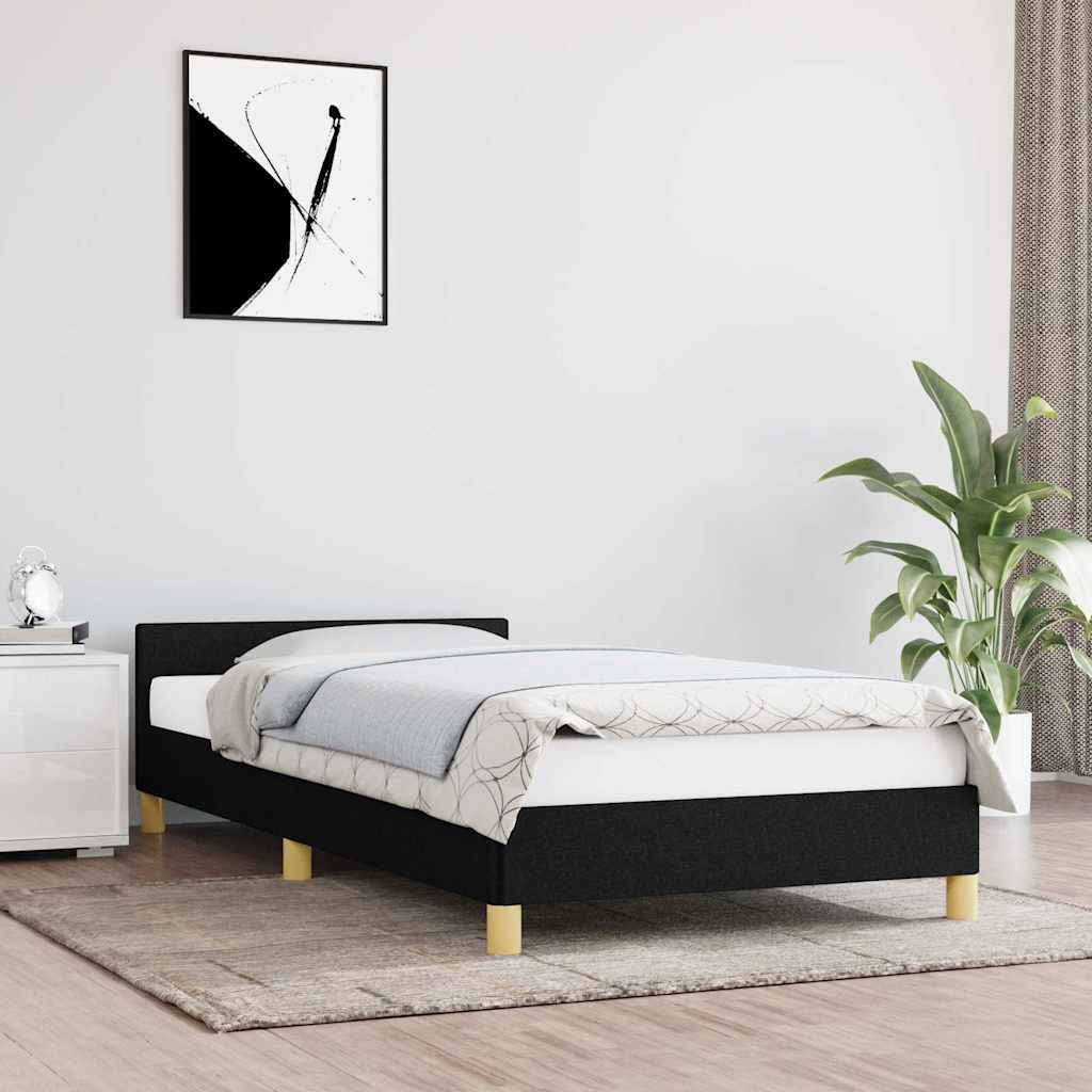 Sängram med huvudgavel utan madrass svart 90x200 cm tyg