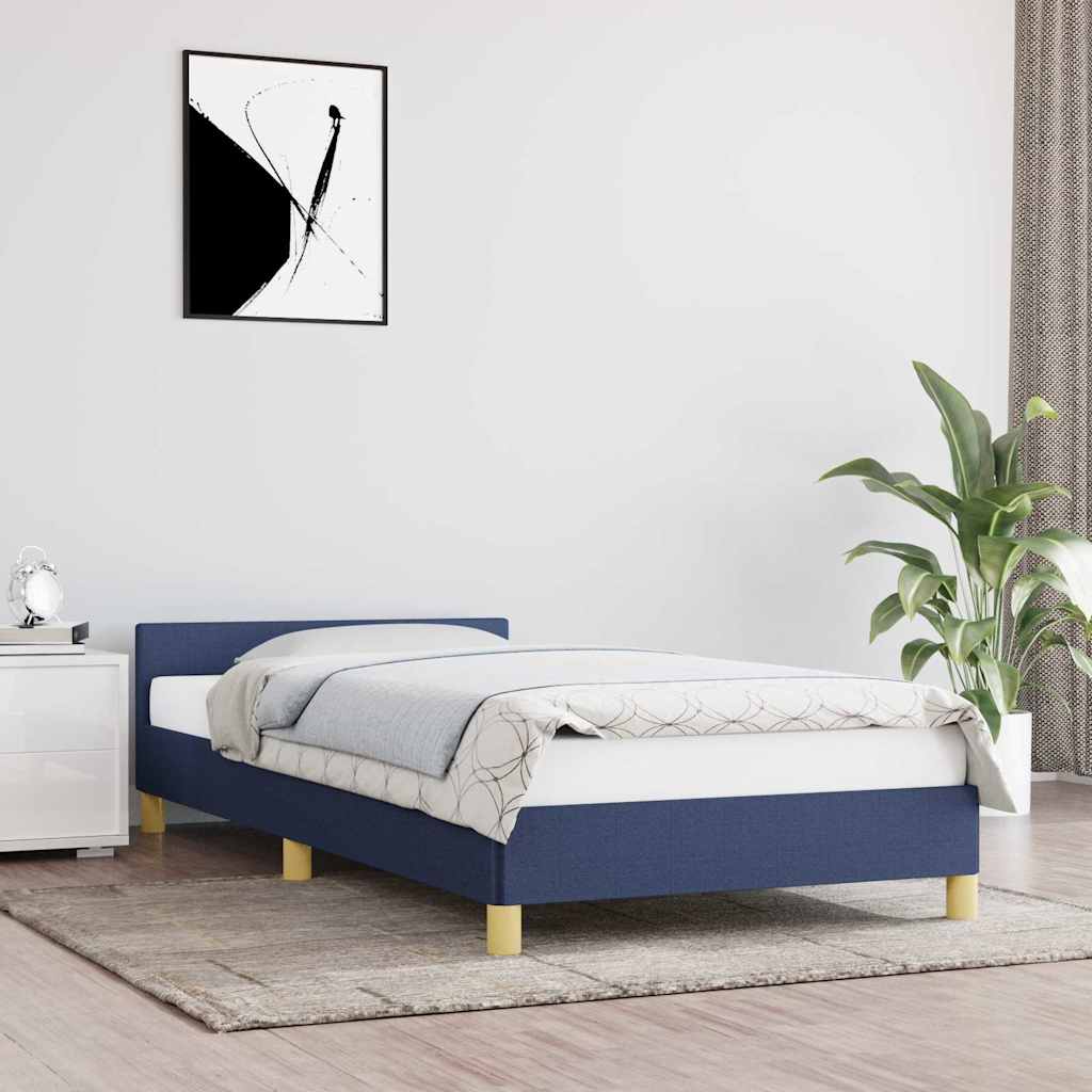Sängram med huvudgavel utan madrass blå 100x200 cm tyg