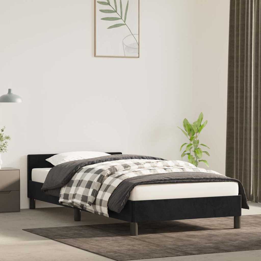Sängram med huvudgavel utan madrass svart 80x200 cm sammet