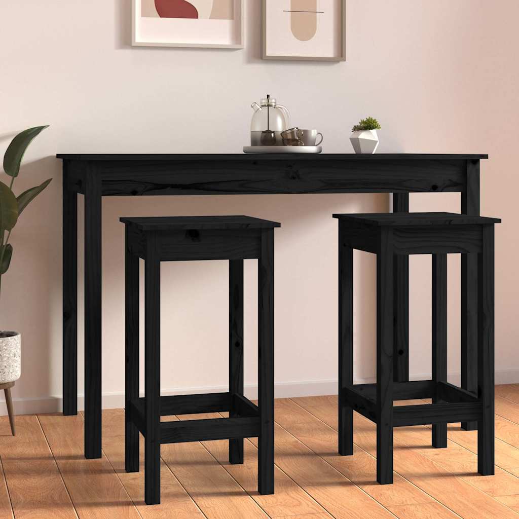 Barstolar 2 st svarta 40x40x78 cm massivt trä furu
