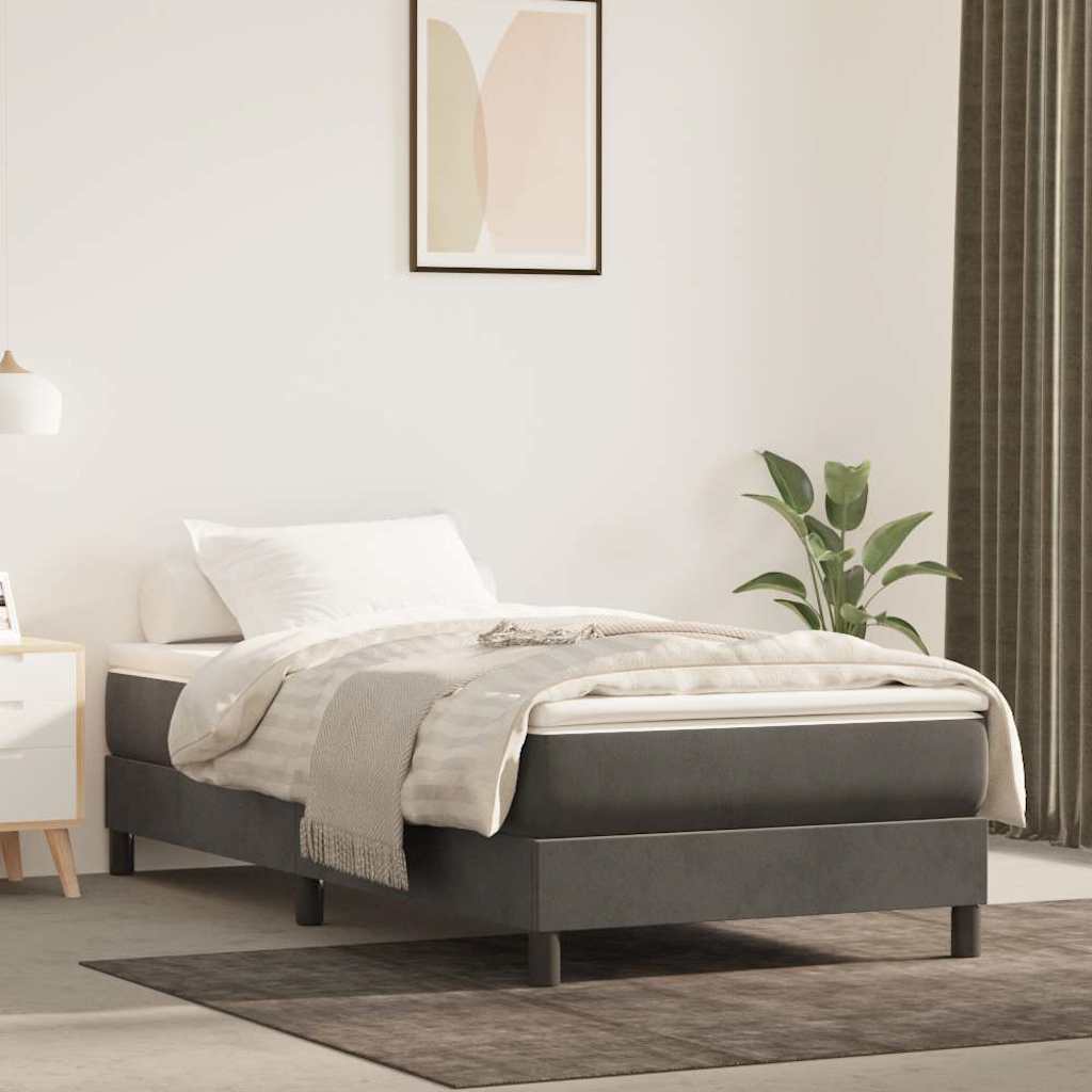 Boxspring-sängram mörkgrå 90x200 cm sammet