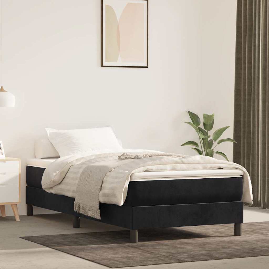 Boxspring-sängram svart 90x200 cm sammet