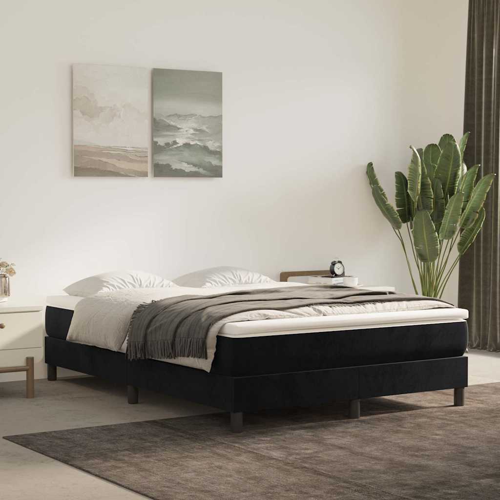 Boxspring-sängram svart 140x200 cm sammet