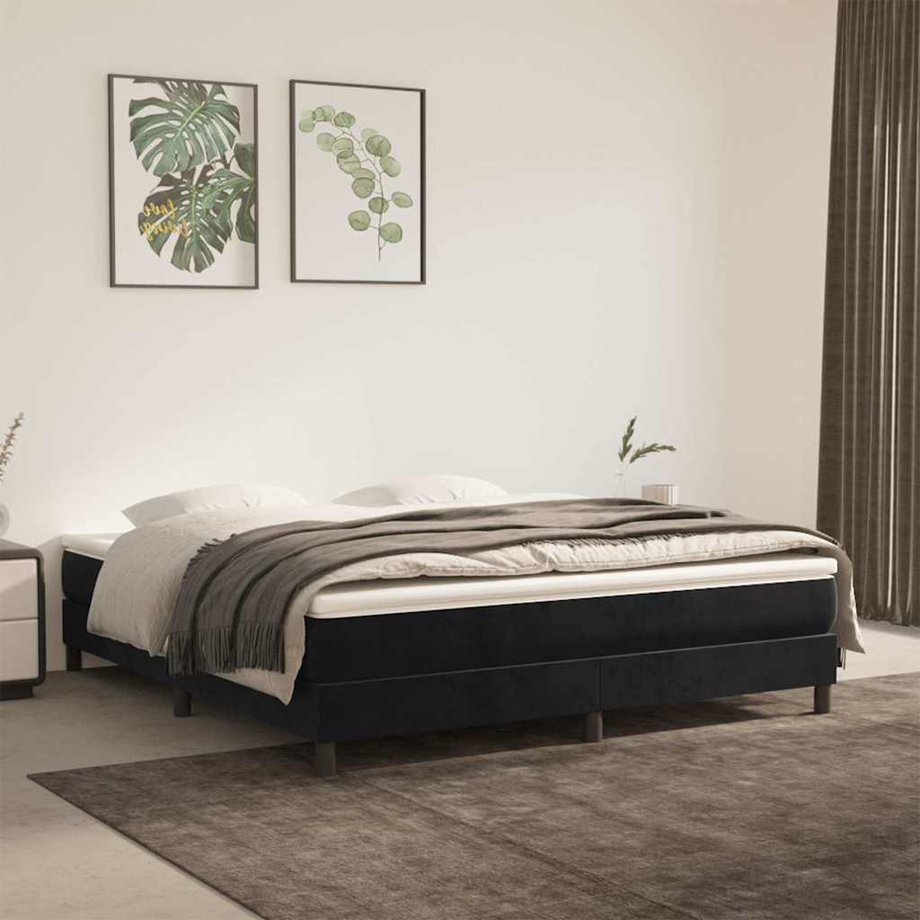 Boxspring-sängram svart 160x200 cm sammet