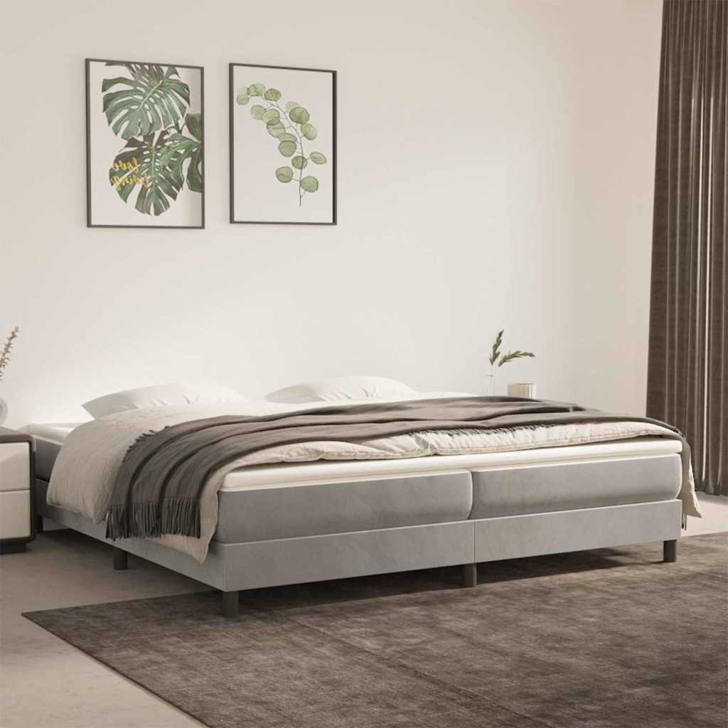 Boxspring-sängram ljusgrå 200x200 cm sammet