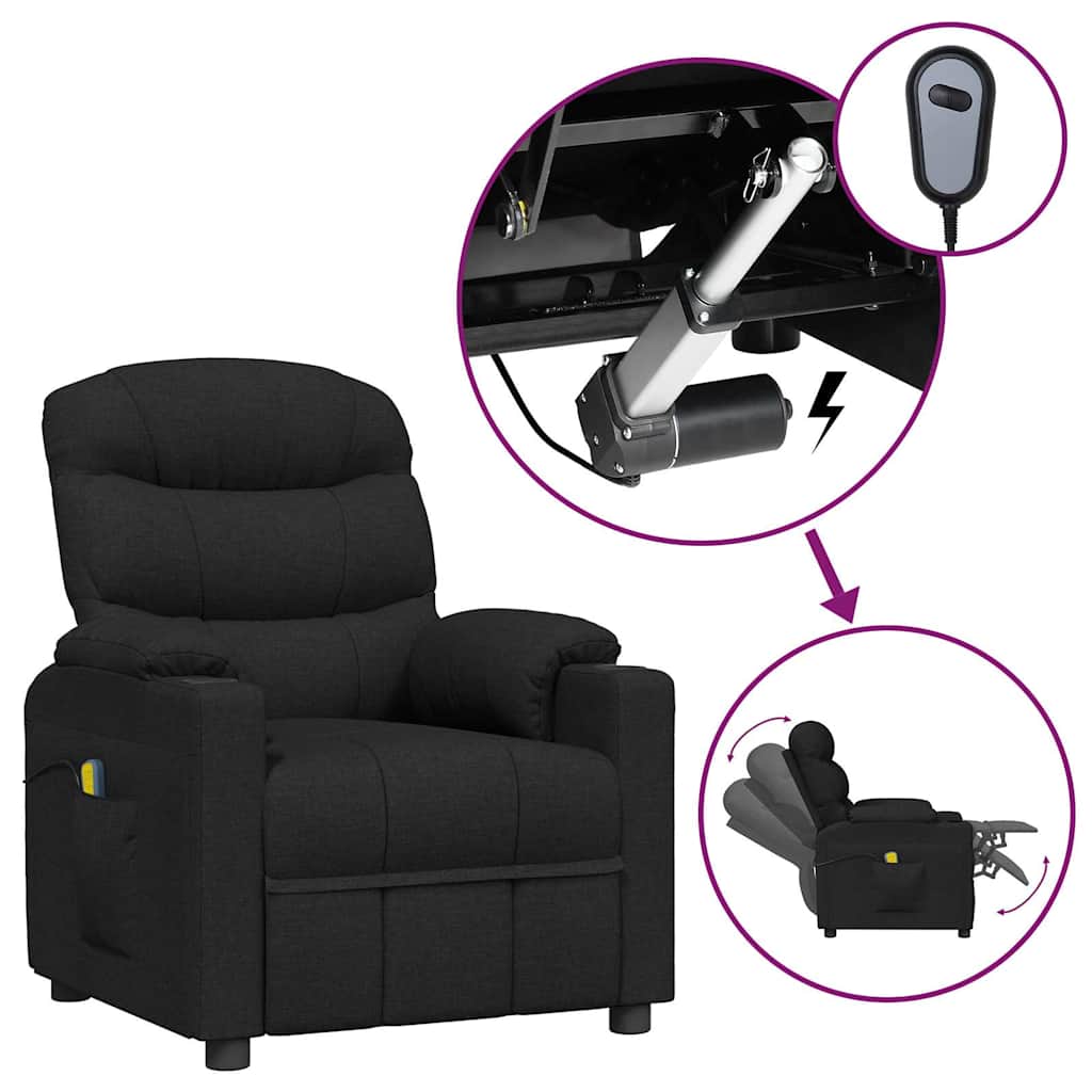 Elektrisk massagefåtölj svart tyg