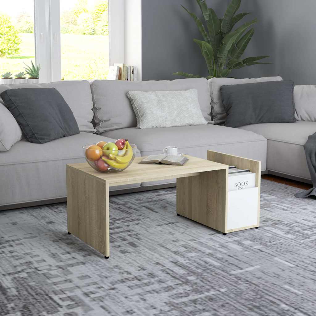 Soffbord vit och sonoma-ek 90x45x35 cm konstruerat trä