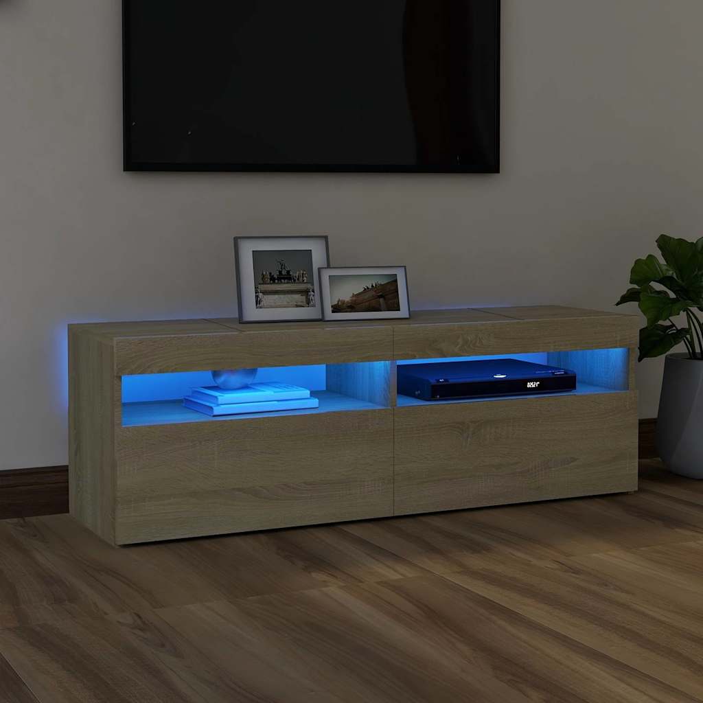 TV-bänk med LED-belysning sonoma-ek 120x35x40 cm