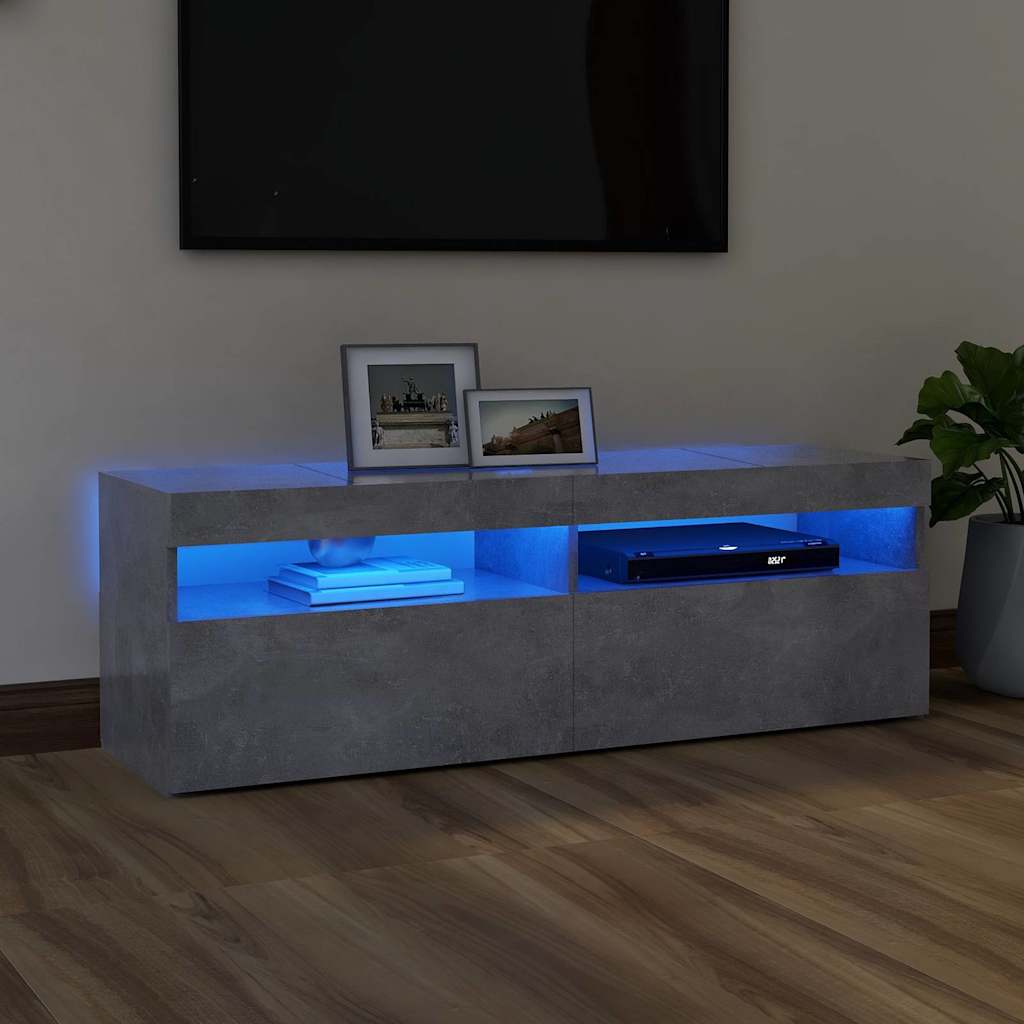 TV-bänk med LED-belysning betonggrå 120x35x40 cm