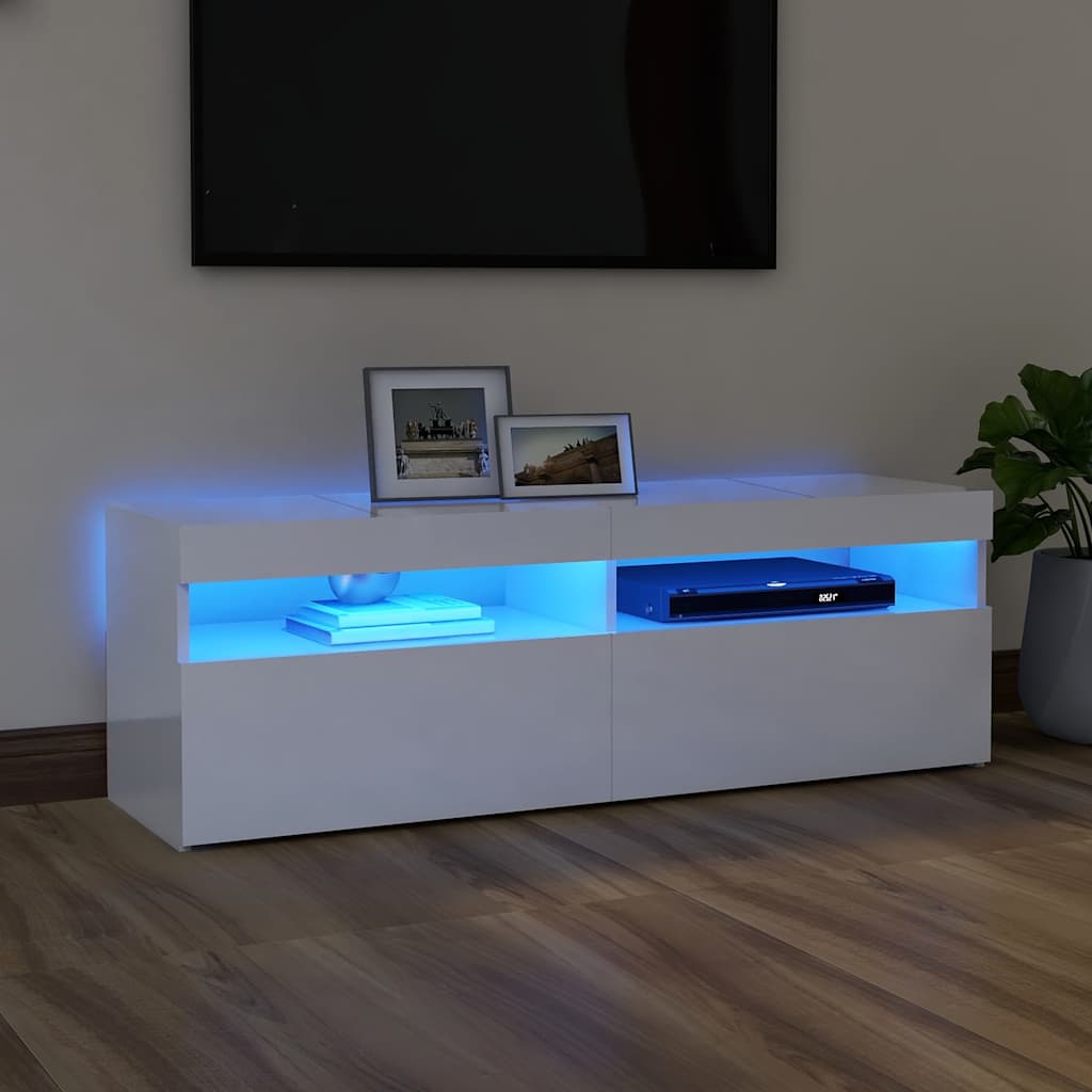 TV-bänk med LED-belysning vit högglans 120x35x40 cm