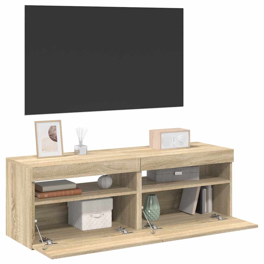 TV-bänk med LED-belysning 2 st sonoma-ek 60x35x40 cm