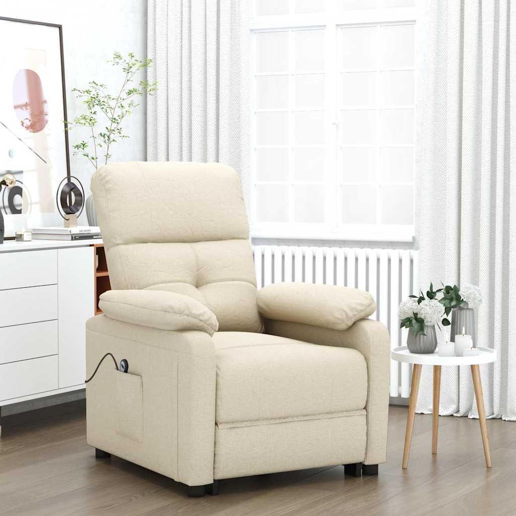 Elektrisk reclinerfåtölj gräddvit tyg