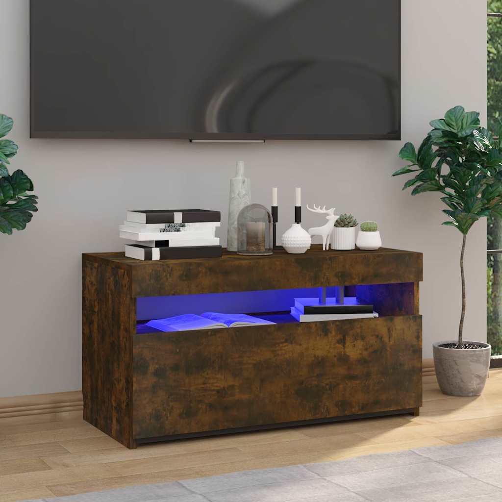 Tv-bänk med LED-belysning rökfärgad ek 75x35x40 cm