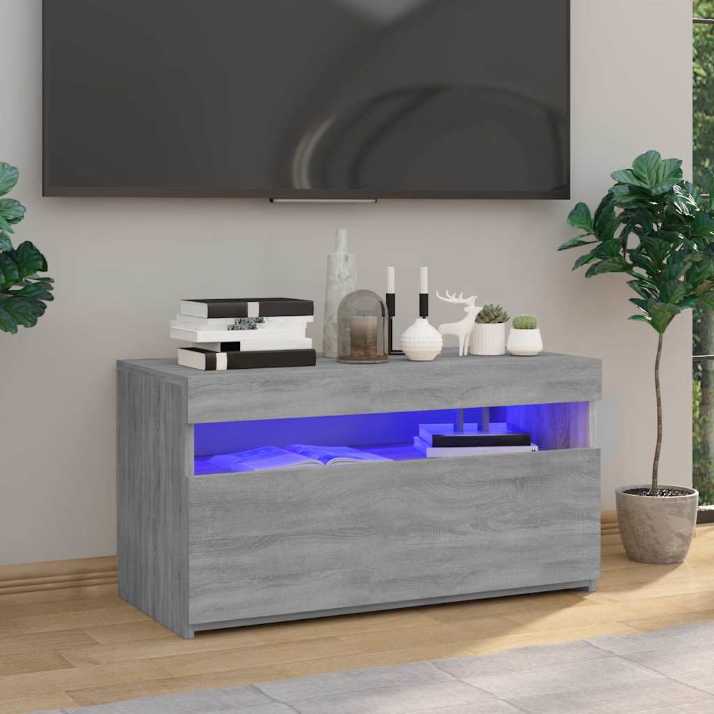 Tv-bänk med LED-belysning grå sonoma 75x35x40 cm