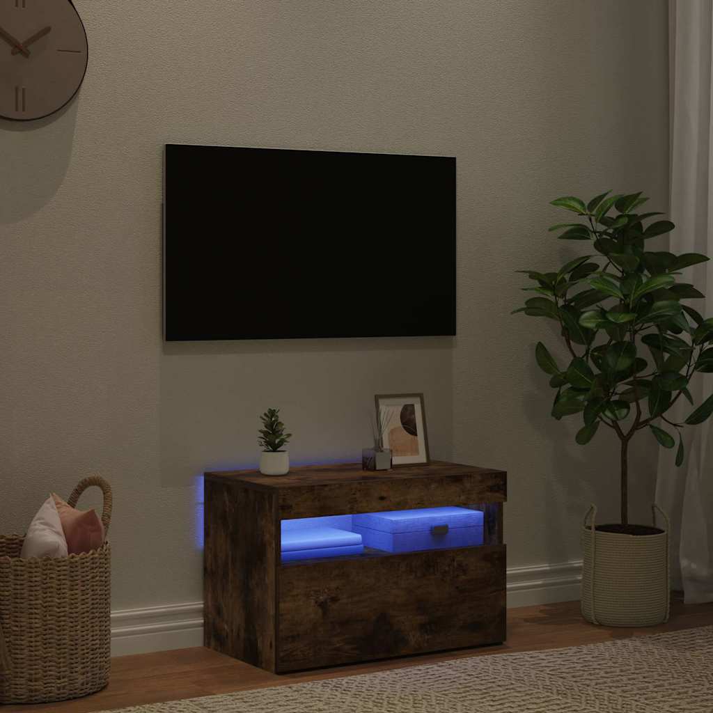 Tv-bänk med LED-belysning rökfärgad ek 60x35x40 cm