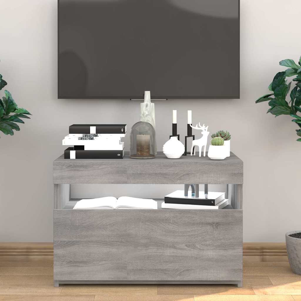 Tv-bänk med LED-belysning grå sonoma 60x35x40 cm