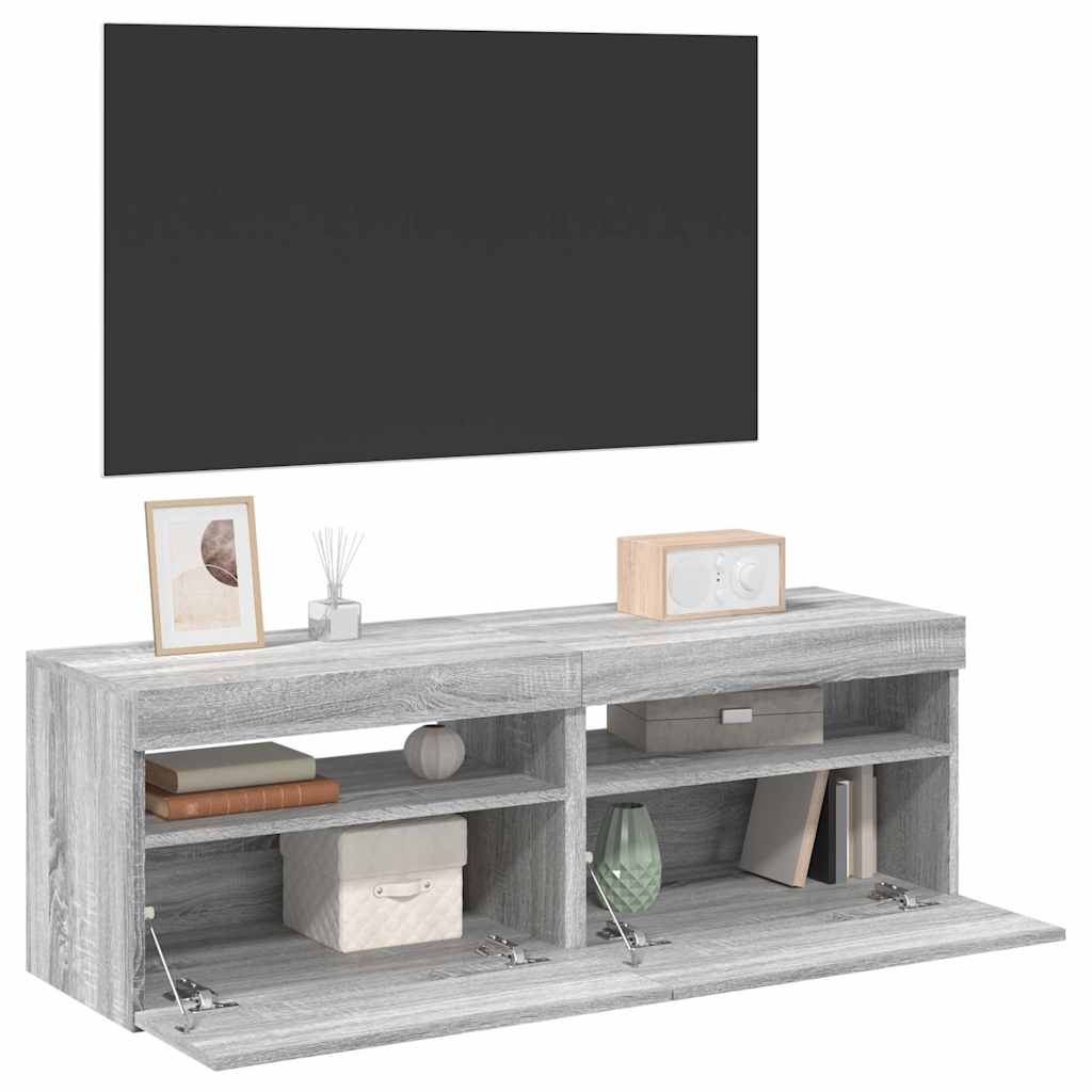 Tv-bänkar 2 st med LED-belysning grå sonoma 60x35x40 cm
