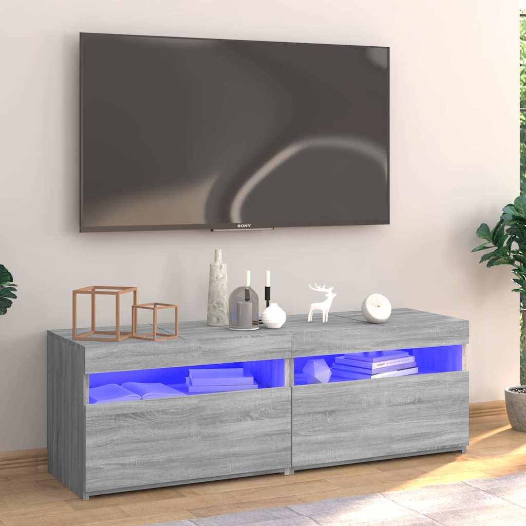 TV-bänk med LED-belysning grå sonoma 120x35x40 cm